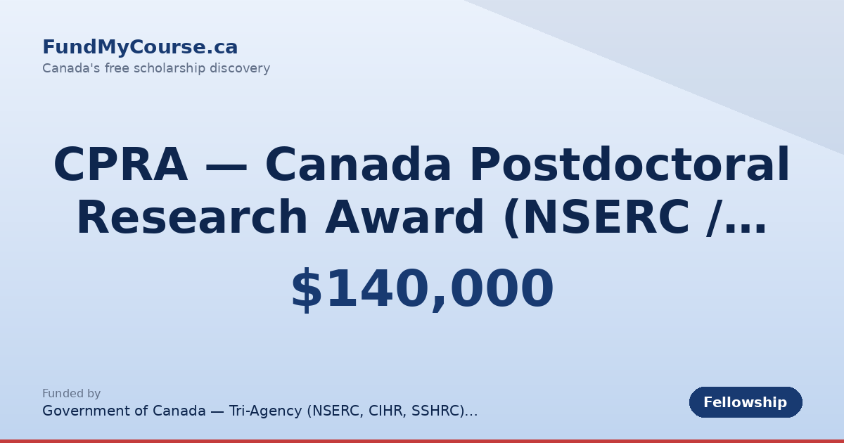 CPRA Canada Postdoctoral Research Award NSERC CIHR cpra-canada-postdoctoral-research-award-nserc-cihr